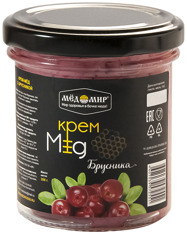 Крем-мёд с брусникой 200 гр.